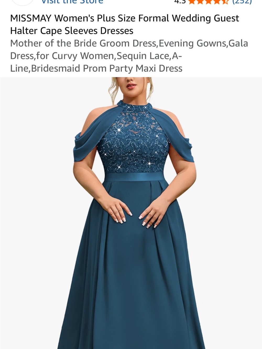 Teal Plus Size Sequin Lace Halter A-Line Evening Dress